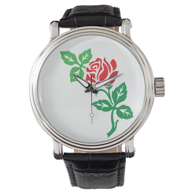 Red Rose Flower Design – Classic Floral Beauty Watch (Front)