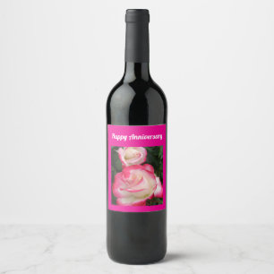Red Rose Flower Floral Happy Anniversary Wine Label