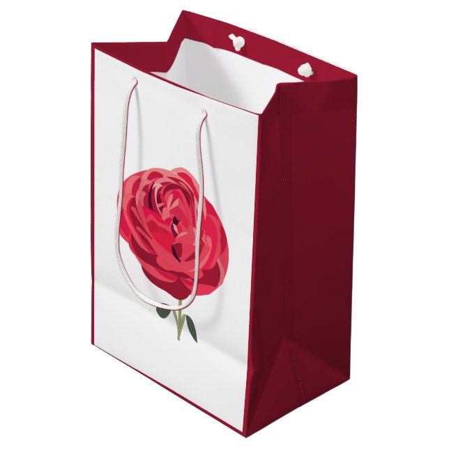 Red Rose Flower Floral Red Rose Medium Gift Bag (Front Angled)