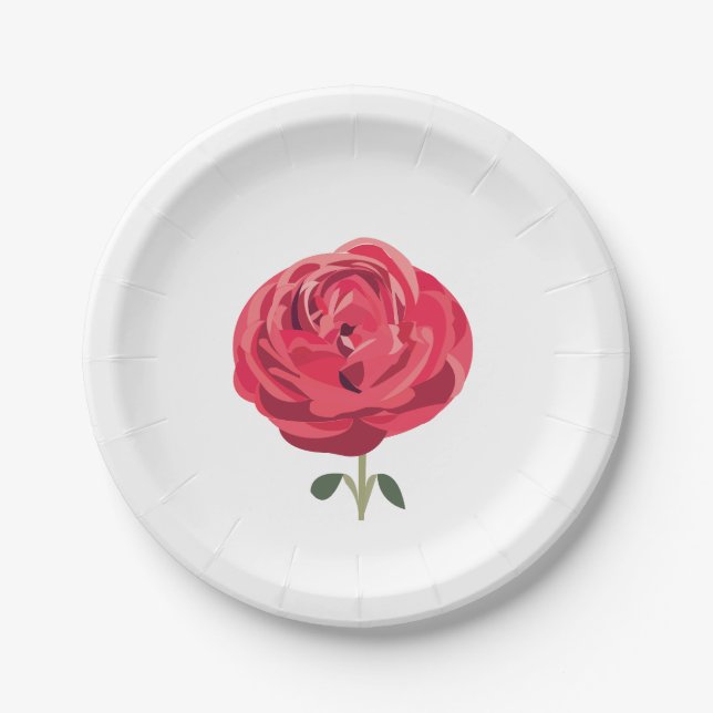 Red Rose Flower Floral Red Rose Party Paper Plate (Front)