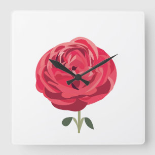 Red Rose Flower Floral Red Rose Square Wall Clock