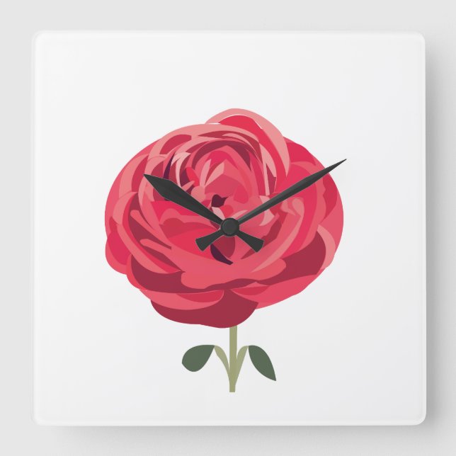 Red Rose Flower Floral Red Rose  Square Wall Clock (Front)