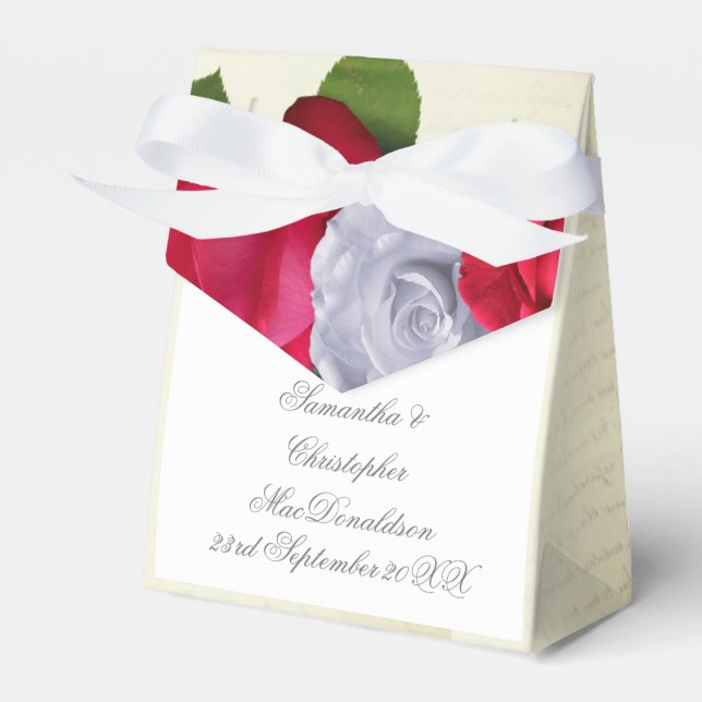 Red rose flower floral romantic wedding favour box (Front Side)