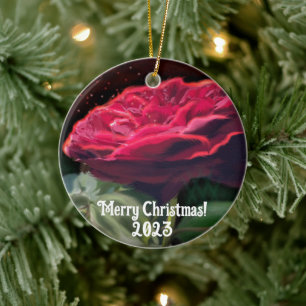 Red Rose Flower Green Black Art Floral Ceramic Tree Decoration