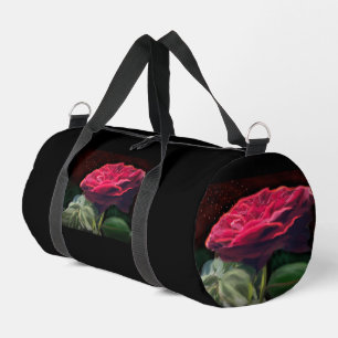 Red Rose Flower Green Black Art Floral Flowers Duffle Bag