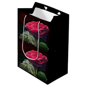 Red Rose Flower Green Black Art Floral Flowers  Medium Gift Bag