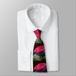 Red Rose Flower Green Black Art Floral Flowers Tie