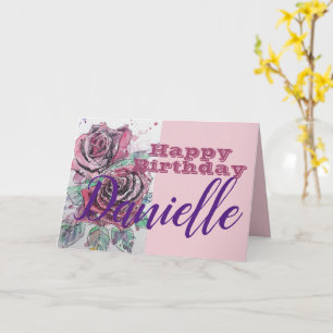 Red Rose Flower Happy Birthday Womans Name Card