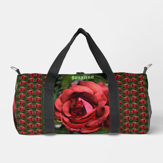 Red Rose Flower In Bloom Abstract Personalised Duffle Bag (Front)