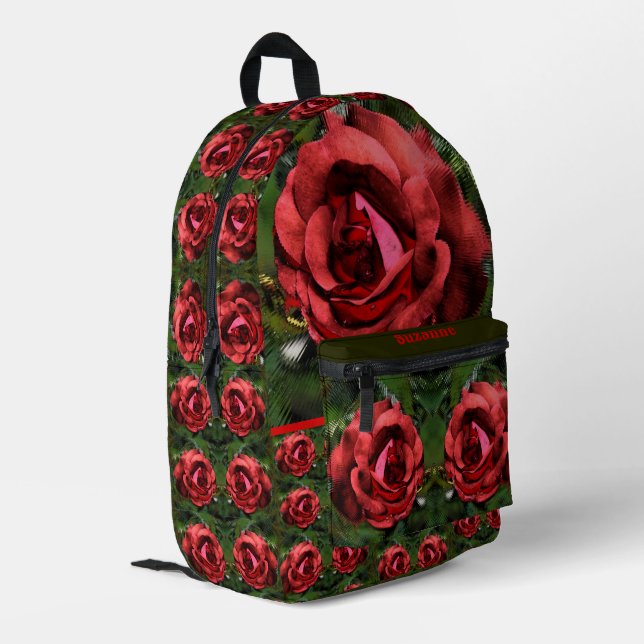 Red Rose Flower In Bloom Abstract Personalised Printed Backpack (Back Corner Left)