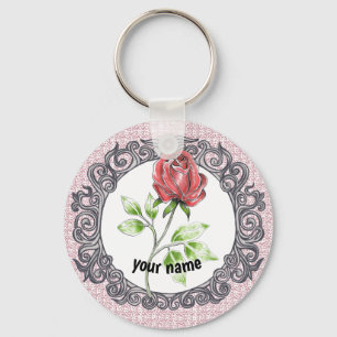 Red rose flower key ring