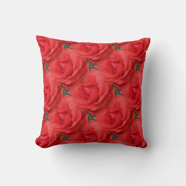 Red Rose Flower Nature Pattern Cushion (Front)
