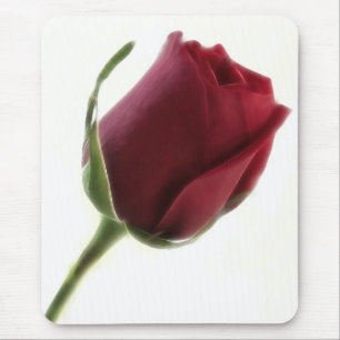 Red Rose Flower on White Mouse Pad