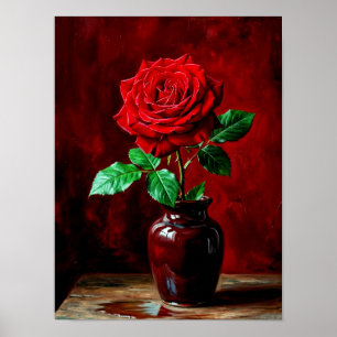 Red Rose Flower Painting Poster