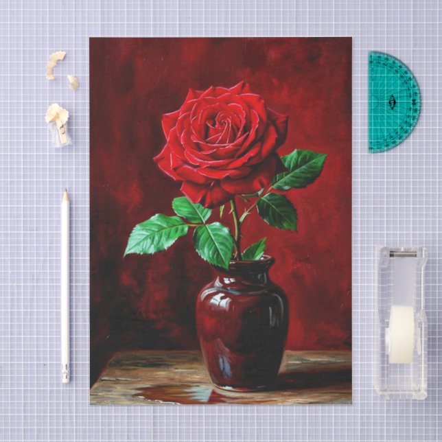 Red Rose Flower Painting  Tissue Paper (Craft)