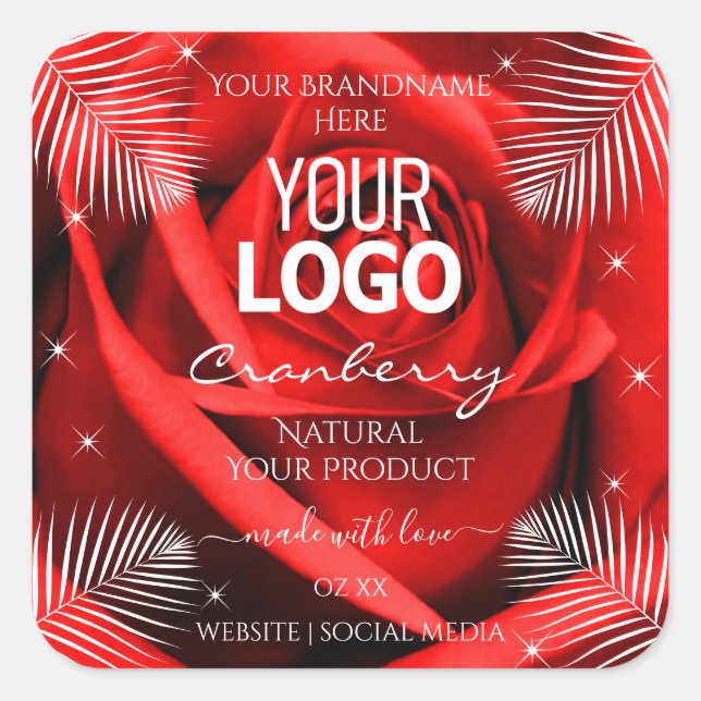 Red Rose Flower Palm Leaves Product Labels Logo (Front)