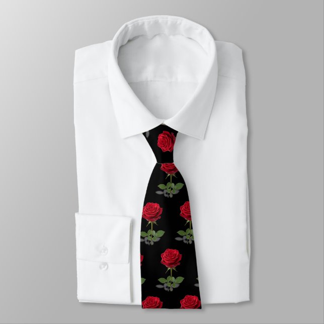 Red rose flower pattern romantic custom color tie (Tied)