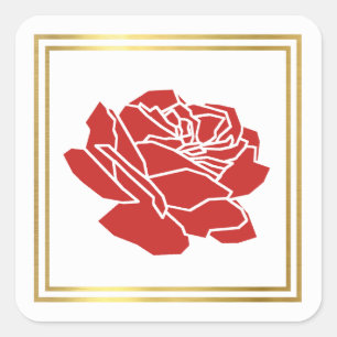 Red rose flower, pretty floral wedding square sticker