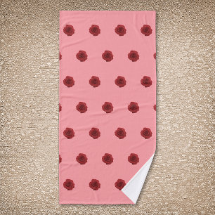 Red Rose Flower Seamless Pattern on Bath Towel