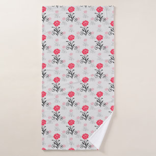 Red Rose Flower Stalk Pattern Design  Bath Towel