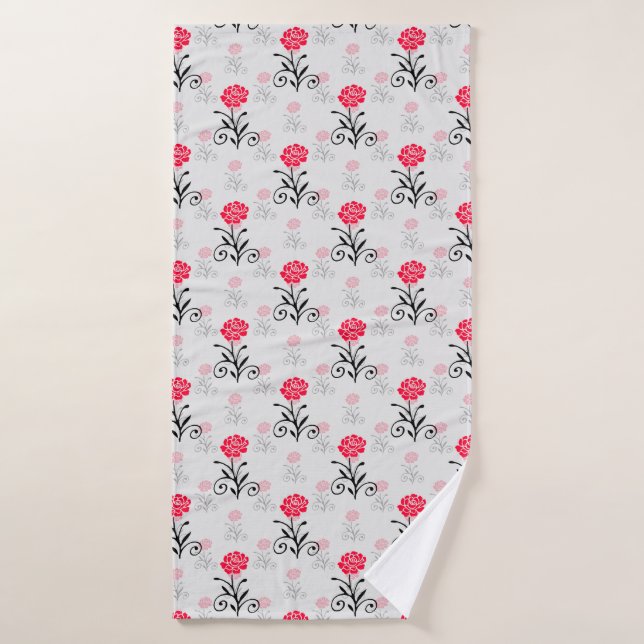 Red Rose Flower Stalk Pattern Design  Bath Towel (Bath Towel)