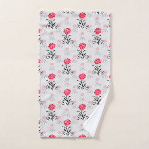 Red Rose Flower Stalk Pattern Design Hand Towel