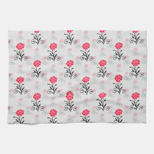 Red Rose Flower Stalk Pattern Design Tea Towel