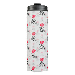 Red Rose Flower Stalk Pattern Design Thermal Tumbler