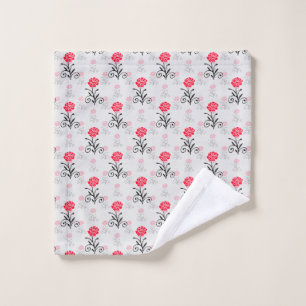 Red Rose Flower Stalk Pattern Design Wash Cloth