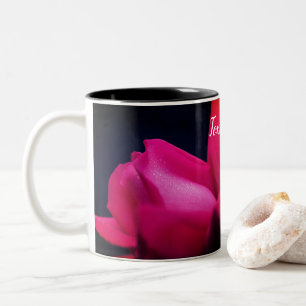 Red Rose Flower Up Close Personalized Two-Tone Coffee Mug