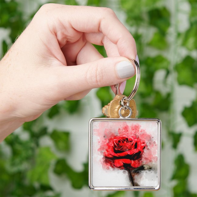 Red Rose flower watercolor - wb Key Ring (Creator Uploaded)