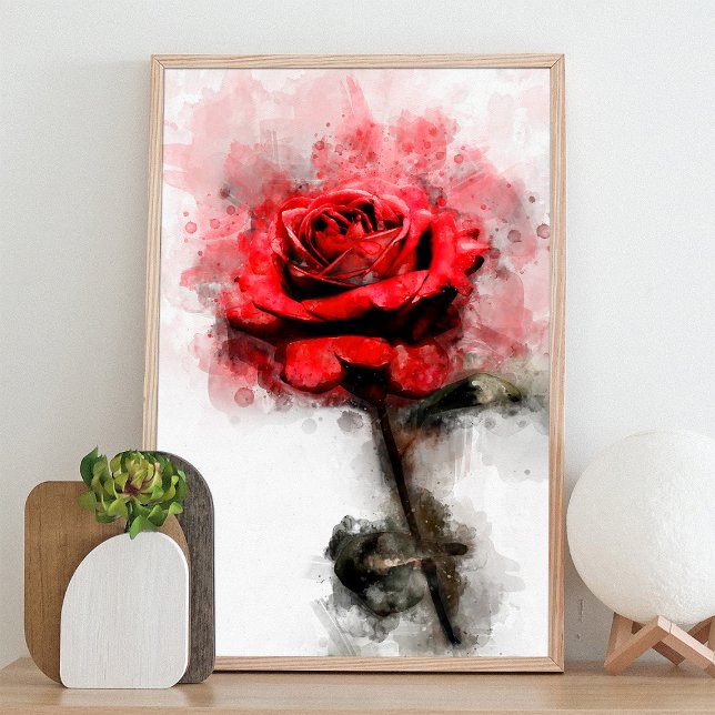Red Rose flower watercolor - wb Photo Print (Creator Uploaded)