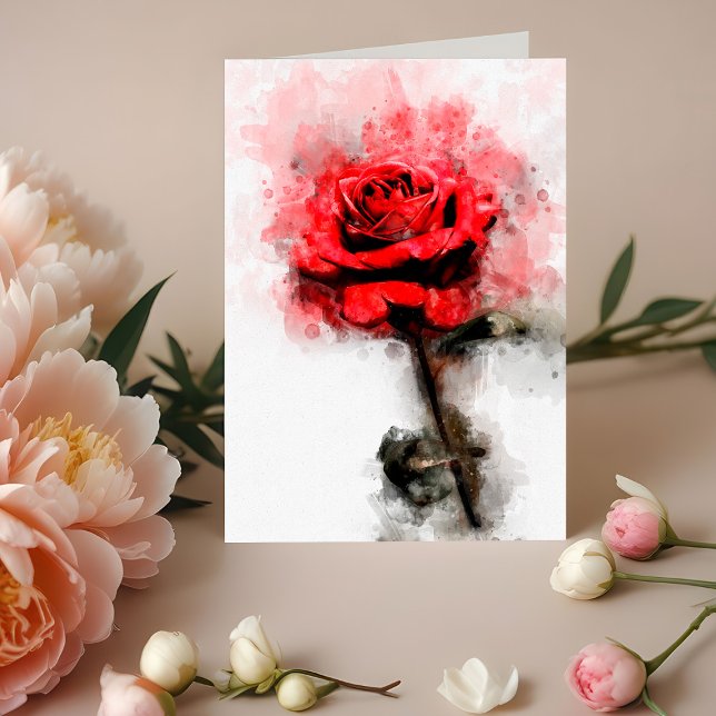 Red Rose flower watercolor - wb Thank You Card (Creator Uploaded)