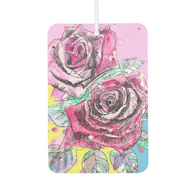 Red Rose Flower Watercolour Colorful Art Car Air Freshener (Front)