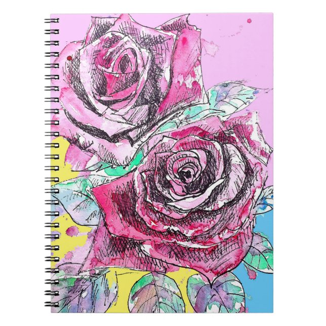 Red Rose Flower Watercolour Colorful Art Notebook (Front)