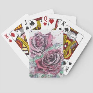 Red Rose Flower Watercolour Playing Cards Set