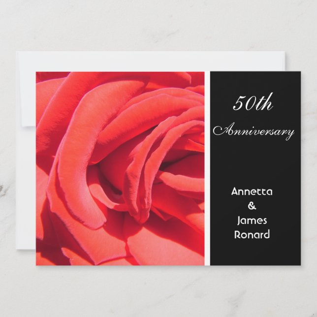 Red rose flower wedding anniversary invitation (Front)