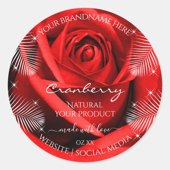 Red Rose Flower with Palm Leaves Product Labels (Front)