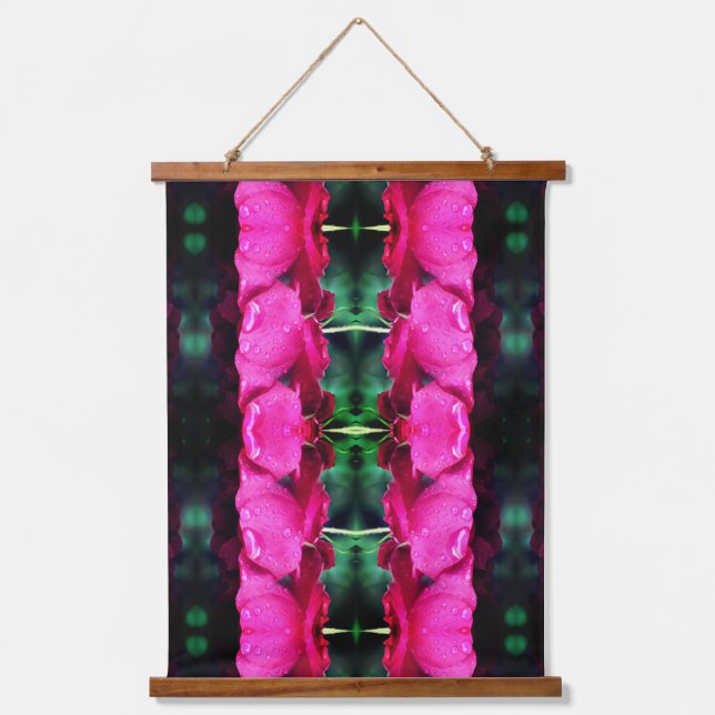Red Rose Flowers And Raindrops Abstract Hanging Tapestry (Front)