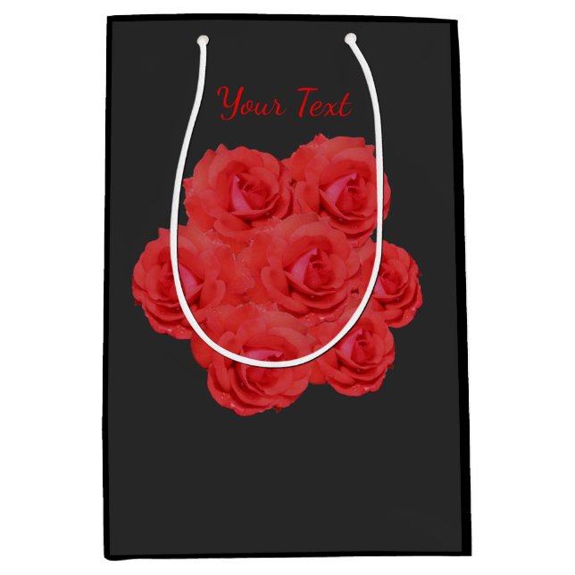 Red Rose Flowers Bouquet Personalised  Medium Gift Bag (Front)