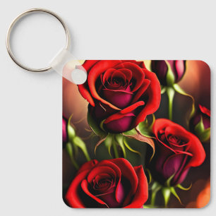 Red Rose Flowers Digital Artwork-58567 Key Ring