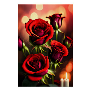 Red Rose Flowers Digital Artwork-58567 Poster