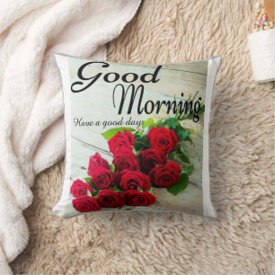  Red Rose Flowers Good Morning Cushion