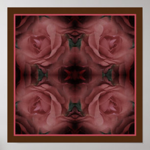 Red Rose Flowers Mirror Abstract Nature Poster
