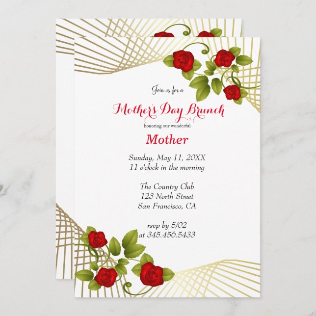 Red Rose Flowers with Gold Accent Template (Front/Back)
