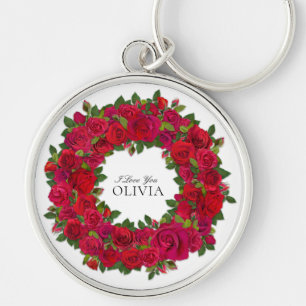 Red Rose Frame Custom Text Key Ring