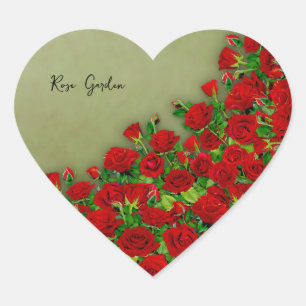Red Rose Garden Field Vibrant Floral Heart Sticker