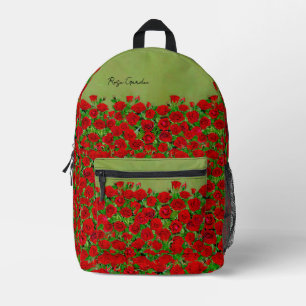 Red Rose Garden Field Vibrant Floral Printed Backpack