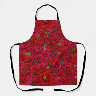 Red Rose Garden Floral Seamless Romantic Pattern Apron