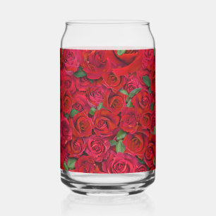 Red Rose Garden Floral Seamless Romantic Pattern Can Glass